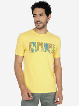 JadeBlue - Men Cotton Graphic Printed Yellow Slim Fit Half Sleeve T-Shirt