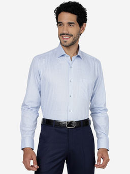 JadeBlue - Men Cotton Checked Sky Blue Regular Fit Full Sleeve Formal Shirt