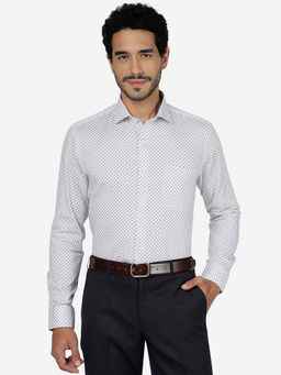 Metal - Men Cotton Printed Grey Slim Fit Full Sleeve Formal Shirt