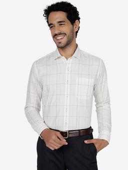 Metal - Men Cotton Checked White Slim Fit Full Sleeve Formal Shirt