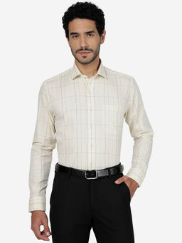 Metal - Men Cotton Checked Yellow Slim Fit Full Sleeve Formal Shirt