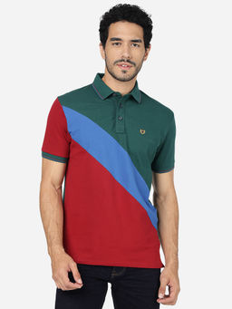 JadeBlue - Men Cotton Colorblock Multi-Color Slim Fit Half Sleeve Polo T-Shirt