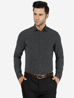 JB Studio - Men Cotton Printed Black Slim Fit Full Sleeve Formal Shirt