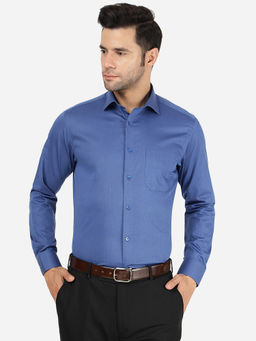 Metal - Men Cotton Solid Blue Slim Fit Full Sleeve Formal Shirt