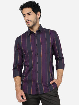 JadeBlue - Men Cotton Striped Purple Slim Fit Full Sleeve Casual Shirt