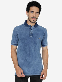JadeBlue - Men Cotton Solid Light Blue Slim Fit Half Sleeve Polo T-Shirt