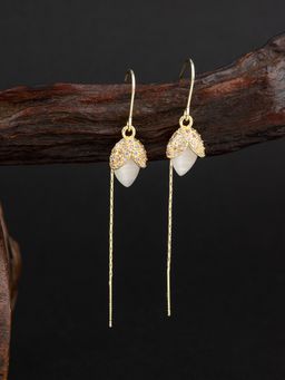 E2O - Contemporary Gold Plated Drop Earring Embellished with Stone Peral