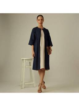 Saltpetre - Women's Organic Cotton Navy Blue Pintuck Overlay