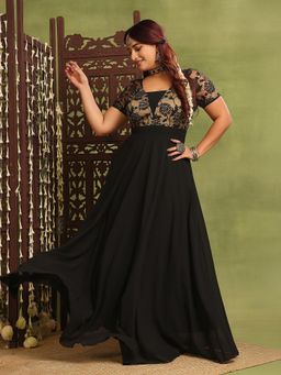 Miss Chase - A+ Curve Collection Plus Size Women's Black Georgette Ethnic Dress