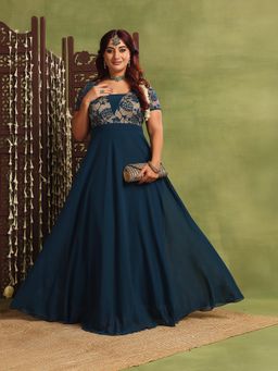 Miss Chase - A+ Curve Collection Plus Size Women's Teal Georgette Ethnic Dress