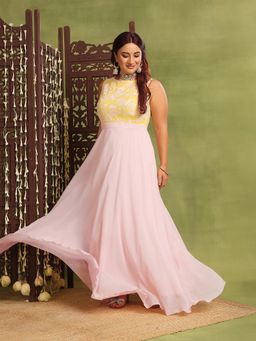 Miss Chase - A+ Curve Collection Plus Size Women's Dusty Pink Georgette Ethnic Dress