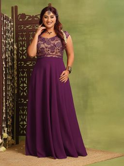 Miss Chase - A+ Curve Collection Plus Size Women's Dark Purple Fit & Flare Ethnic Dress