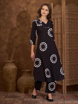 FASHOR - Printed Panelled Co-Ord Set -Black