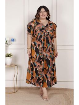 Miravan - Women's Plus Size Pure Cotton Black Floral Printed Maxi Dress - Multi-Color