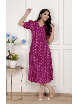 Miravan - Women's Magenta Floral Printed Cotton Dress