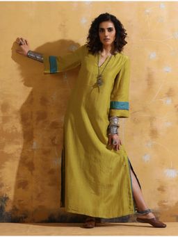 trueBrowns - Lime Muslin Silk Straight Maxi Dress