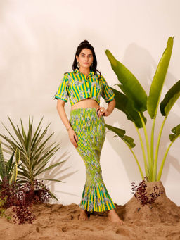 Moonstruck - Stripped Smocking Skirt with Cropped Shirt (Set of 2)