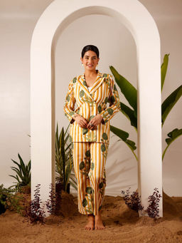 Moonstruck - Printed Yellow Stripped Blazer Pants (Set of 2)
