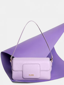 KLEIO - Vegan Leather Box Shaped Monochromatic Shoulder Handbag for Women - Purple