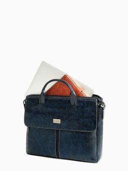 KLEIO - Vegan Leather Marble Textured Formal Unisex Laptop Handbag for Work - Navy Blue