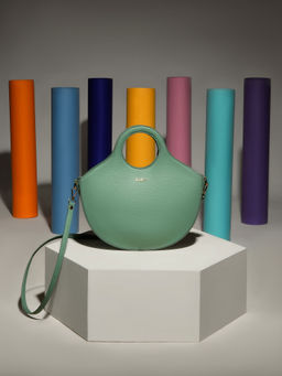 KLEIO - Women Vegan Leather Blue Curved Carryall Handbag