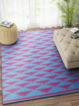 IMPERIAL KNOTS - Blue Aztec Hand Woven Kilim Dhurrie (4 x 6 feet)