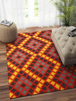 IMPERIAL KNOTS - Yellow Multi-Color Geometric Hand Woven Kilim Dhurrie (4 x 6 feet)