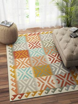 IMPERIAL KNOTS - Multi-Color Geometric Hand Woven Kilim Dhurrie (4 x 6 feet)