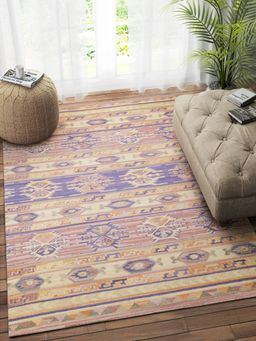 IMPERIAL KNOTS - Purple Grey Hand Woven Kilim Dhurrie (4 x 6 feet)