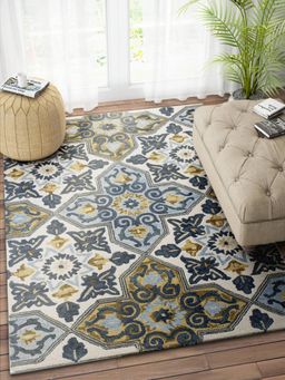 IMPERIAL KNOTS - Blue Suzani Hand Tufted Carpet (5x8 feet)