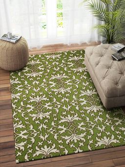IMPERIAL KNOTS - Green And Beige Suzani Hand Tufted Carpet (5x8 feet)