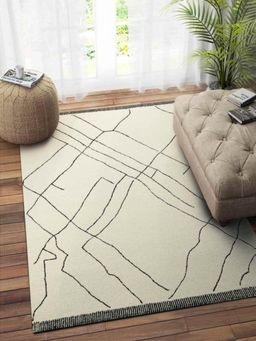 IMPERIAL KNOTS - Ivory Black Geometric Hand Tufted Carpet (5x8 feet)