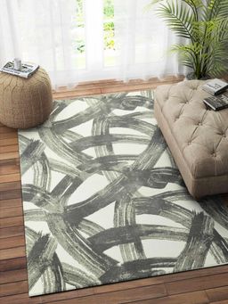 IMPERIAL KNOTS - Ivory Charcoal Geometric Hand Tufted Carpet (5.4 x 7.9 feet)