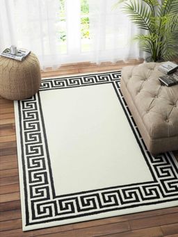 IMPERIAL KNOTS - Ivory Black Greek Key Hand Tufted Carpet (5x8 feet)