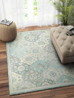 IMPERIAL KNOTS - Blue Multi-Color Suzani Hand Tufted Carpet (5x8 feet)