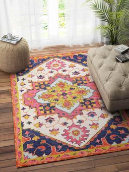 IMPERIAL KNOTS - Pink Multi-Color Traditional Hand Tufted Carpet (5x8 feet)