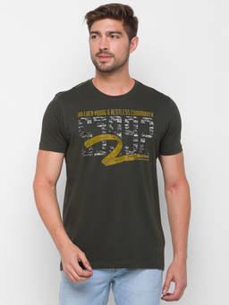 Spykar - Green Cotton Slim Fit T-Shirt for Men