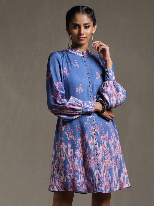 ritu kumar short dresses Buy Ritu Kumar Blue Botanical Print Short Dress Online