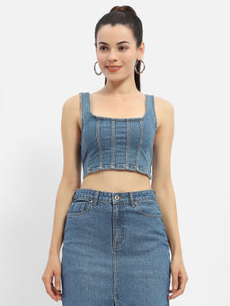 Madame - Scoop Neck Blue Corset Top