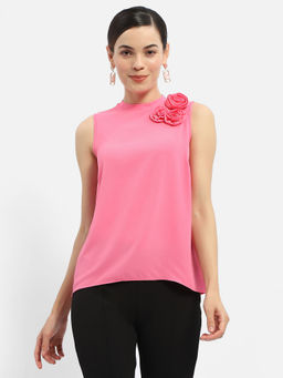 Madame - Applique Adorned Fuchsia Pink Shimmer Top