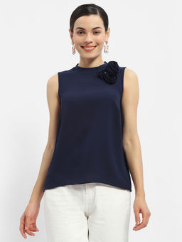 Madame - Applique Adorned Navy Blue Shimmer Top