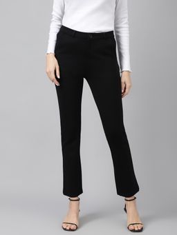 Xpose - Women Black Comfort Straight Slim Fit High-rise Trousers