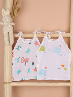 Moms Home - Whale & Flamingo Muslin Organic Cotton Open Knotted Jhabla (Pack of 2)