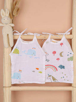 Moms Home - Whale & Unicorn Muslin Organic Cotton Open Knotted Jhabla (Pack of 2)