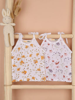 Moms Home - White Bloom & Blossom Muslin Organic Cotton Open Knotted Jhabla (Pack of 2)