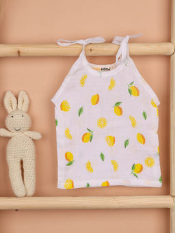 Moms Home - White Lemon Muslin Organic Cotton Open Knotted Jhabla