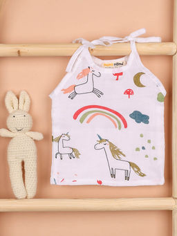 Moms Home - White Unicorn Muslin Organic Cotton Open Knotted Jhabla