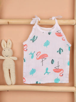 Moms Home - White Flamingo Muslin Organic Cotton Open Knotted Jhabla