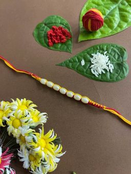 Digital Dress Room - Simple White Rakhi RedYellow Mauli Thread