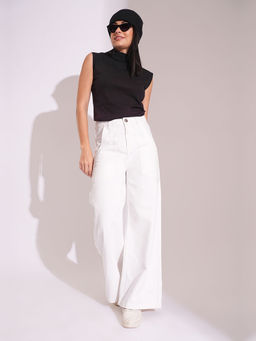 Globus - Women White Cotton High Rise Wide Leg Jeans